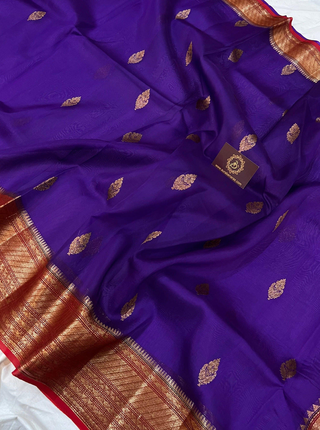 Purple Banarasi Handloom Kora Silk Saree - Aura Benaras