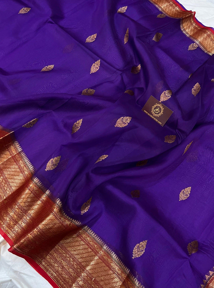 Purple Banarasi Handloom Kora Silk Saree - Aura Benaras