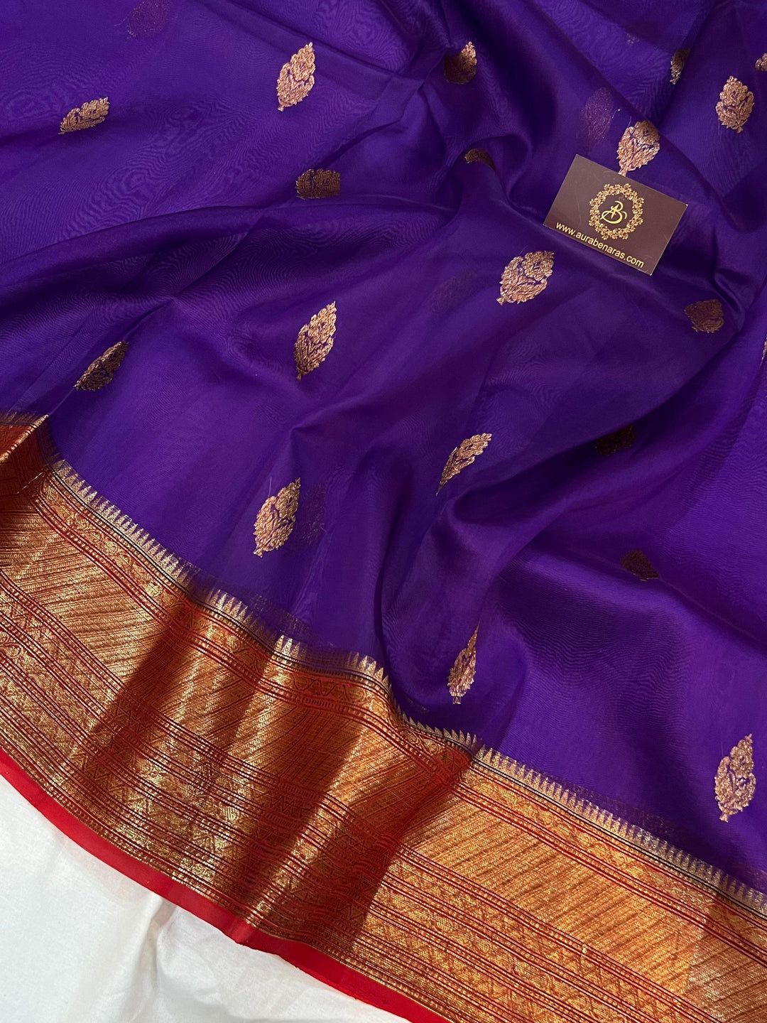 Purple Banarasi Handloom Kora Silk Saree - Aura Benaras