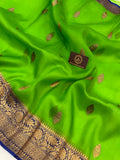 Green Banarasi Handloom Kora Silk Saree - Aura Benaras