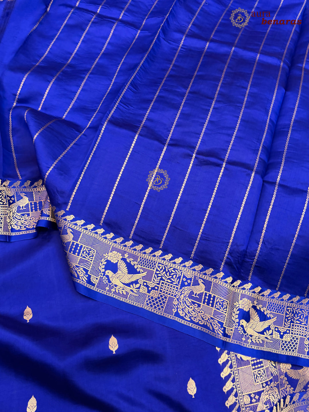 Royal Blue Pure Katan Silk Banarasi Saree with Kadhwa Peacock & Bird Motifs
