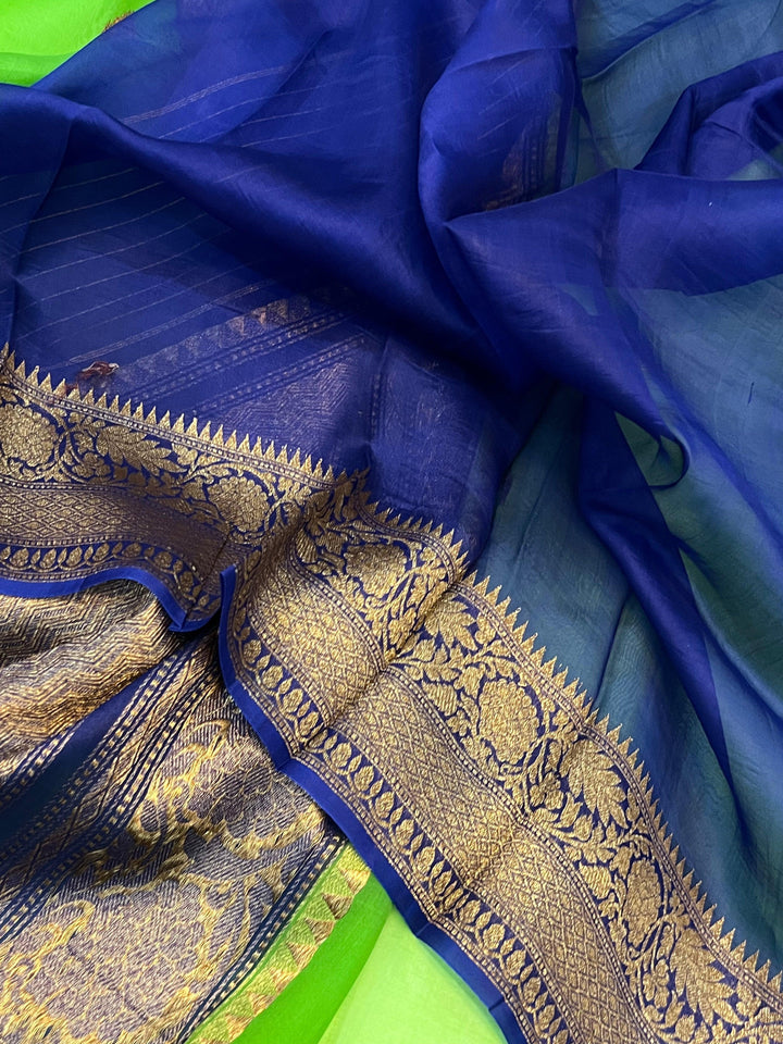 Green Banarasi Handloom Kora Silk Saree - Aura Benaras
