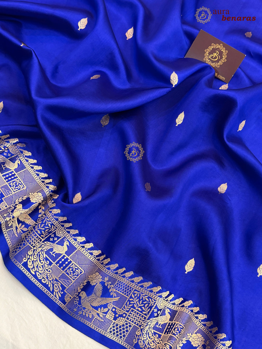 Royal Blue Pure Katan Silk Banarasi Saree with Kadhwa Peacock & Bird Motifs