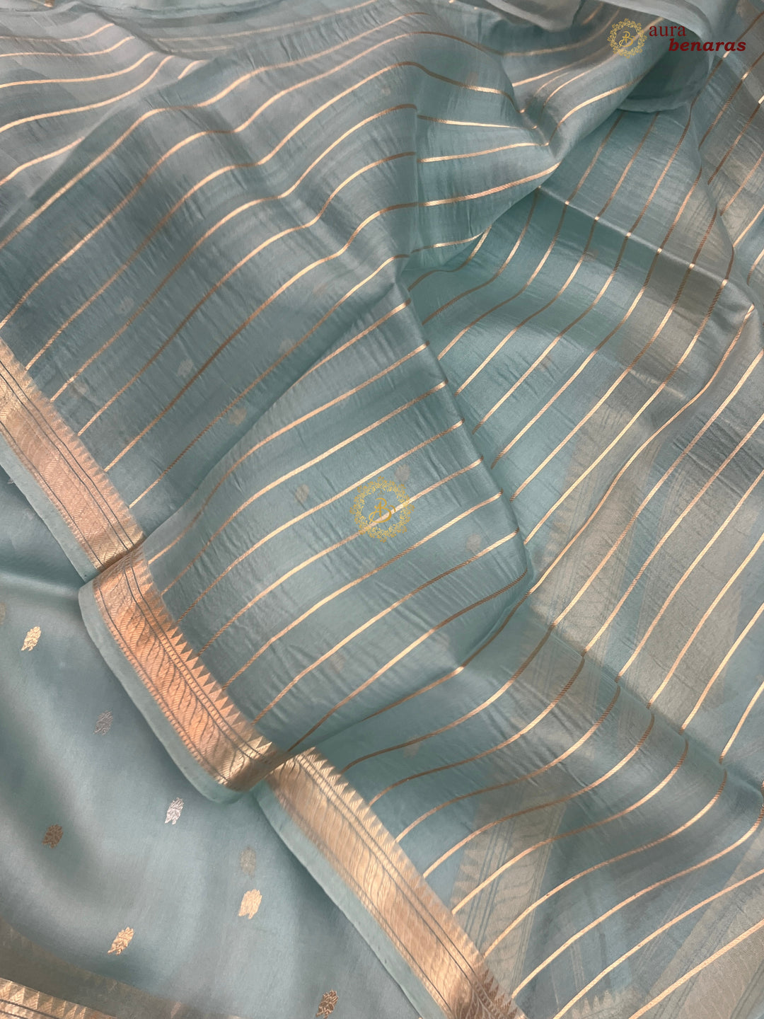 Bluish Grey Kora Silk Handloom Banarasi Saree Kadhwa Butis 