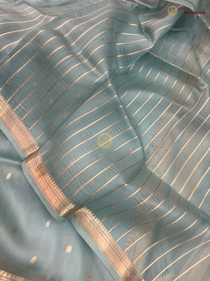 Bluish Grey Kora Silk Handloom Banarasi Saree Kadhwa Butis 