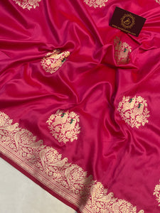 Rani Pink Banarasi Handloom Katan Silk Saree - Aura Benaras