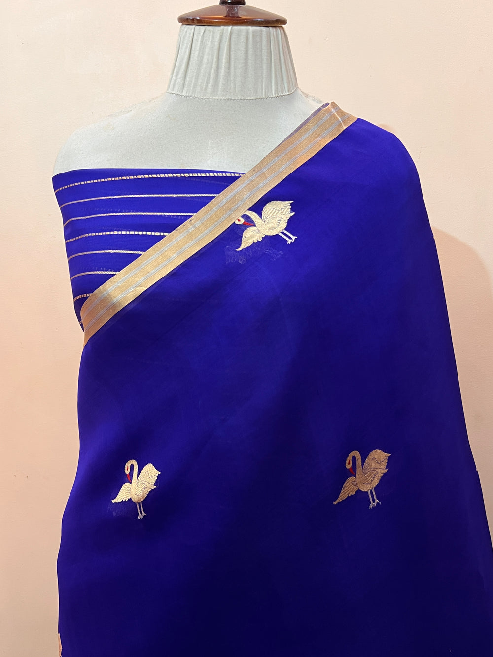 Royal Blue Pure Kora Silk Handloom Banarasi Saree
