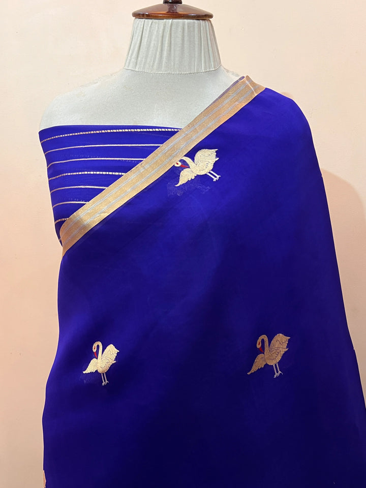 Royal Blue Pure Kora Silk Handloom Banarasi Saree