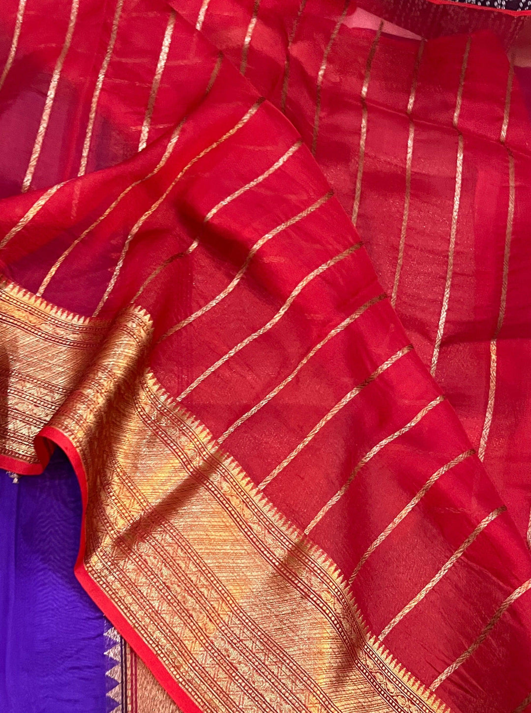Purple Banarasi Handloom Kora Silk Saree - Aura Benaras
