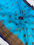 Firozi Banarasi Handloom Kora Silk Saree - Aura Benaras
