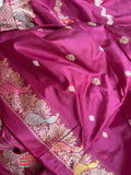 Brinjal shade Jaal Pure Banarasi Handloom Katan Silk Saree - Aura Benaras