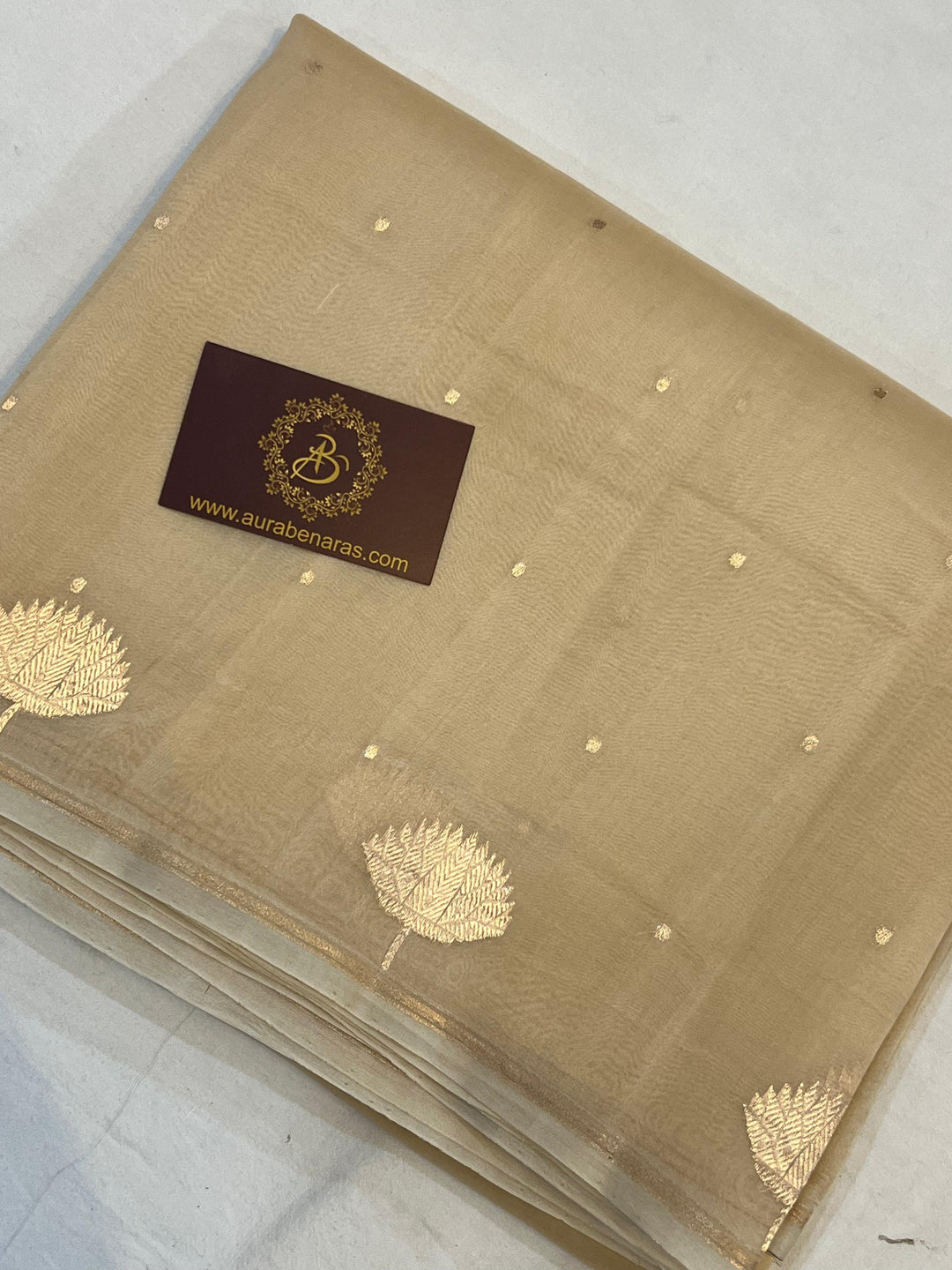 Cream Pure Banarasi Handloom Kora Silk Saree
