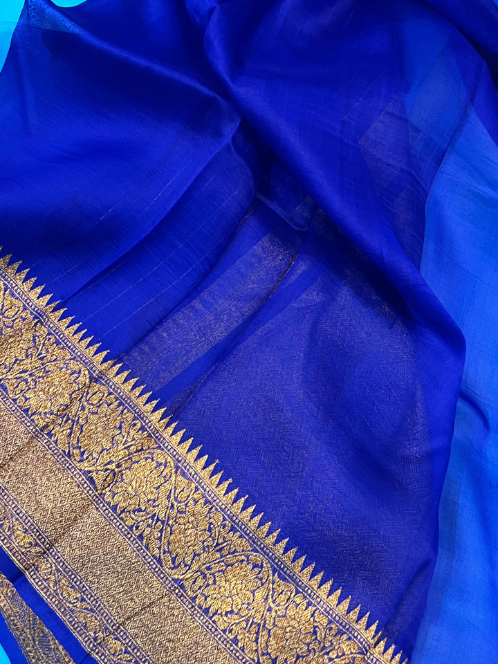 Firozi Banarasi Handloom Kora Silk Saree - Aura Benaras