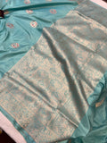Pastel Blue Banarasi Handloom Katan Silk Saree - Aura Benaras