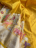 Yellow Pure Banarasi Handloom Katan Silk Saree - Aura Benaras