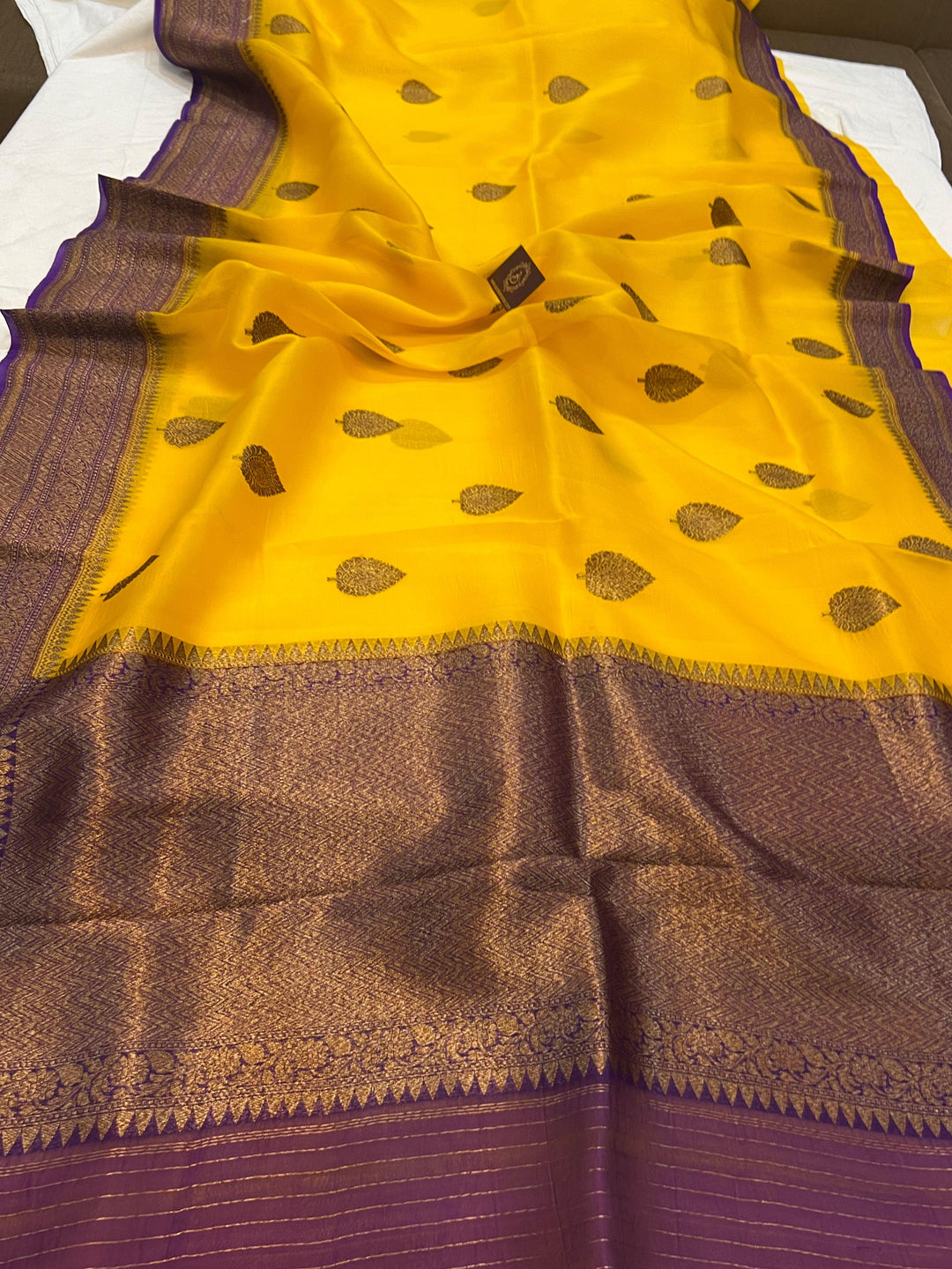 Yellow Banarasi Handloom Kora Silk Saree - Aura Benaras