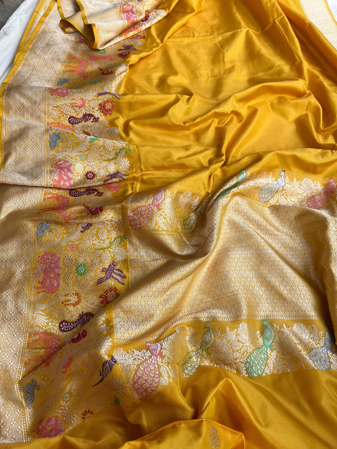 Yellow Pure Banarasi Handloom Katan Silk Saree - Aura Benaras