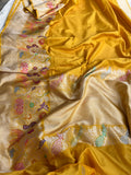 Yellow Pure Banarasi Handloom Katan Silk Saree - Aura Benaras