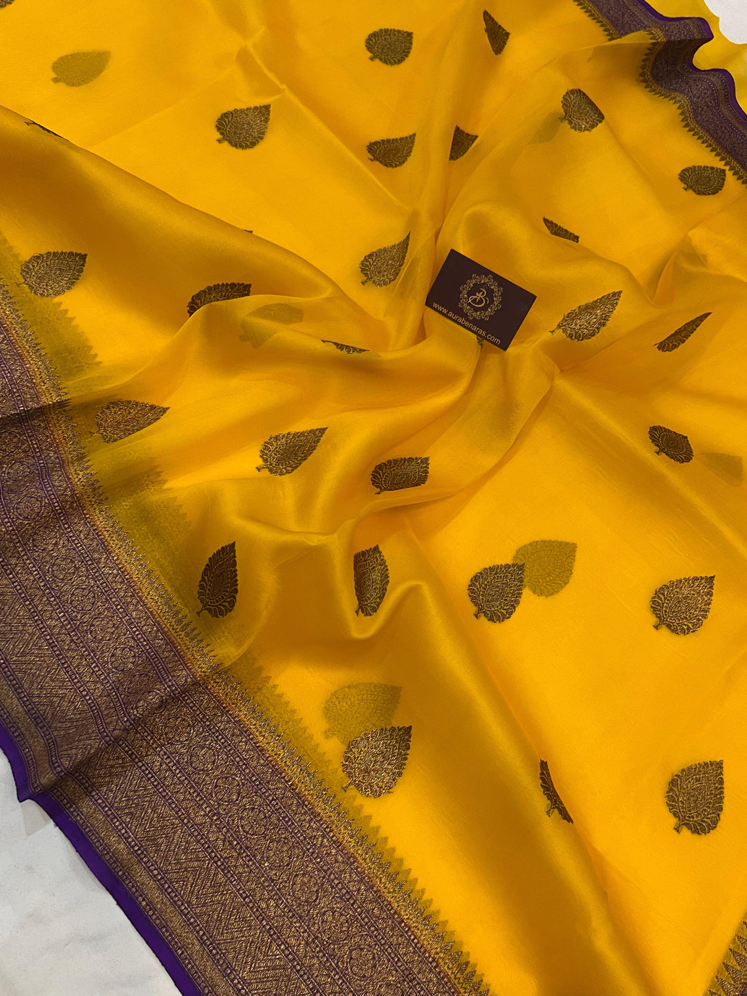 Yellow Banarasi Handloom Kora Silk Saree - Aura Benaras