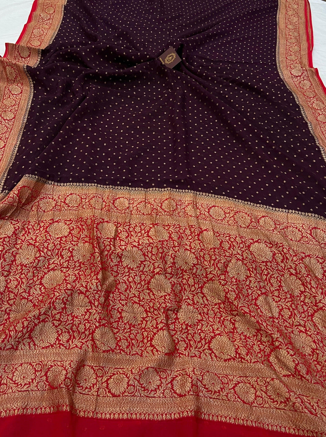 Brown Pure Banarasi Khaddi Georgette Saree - Aura Benaras