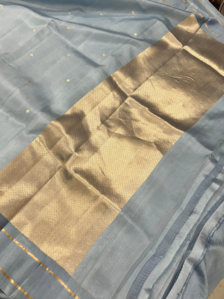 Pale Blue Pure Banarasi Handloom Silk Saree - Aura Benaras