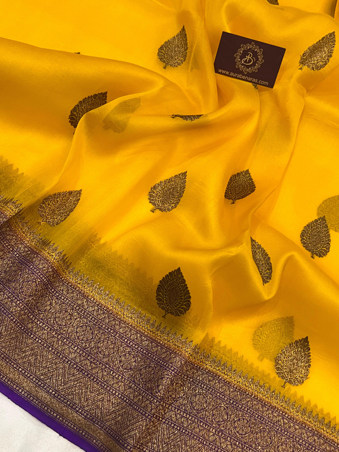 Yellow Banarasi Handloom Kora Silk Saree - Aura Benaras