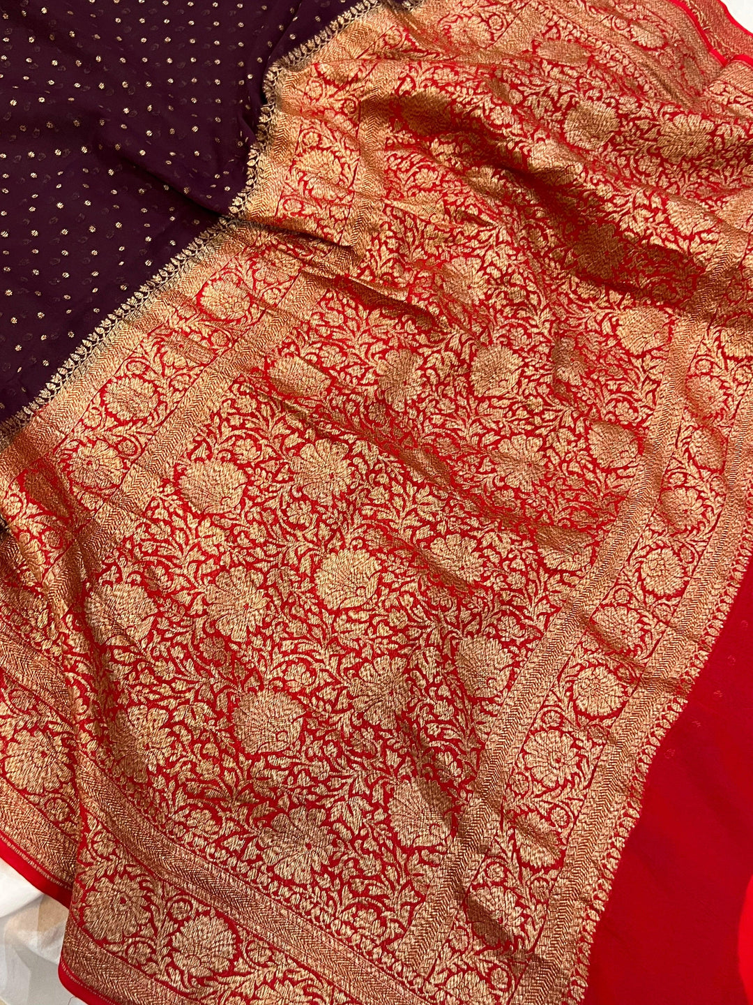 Brown Pure Banarasi Khaddi Georgette Saree - Aura Benaras