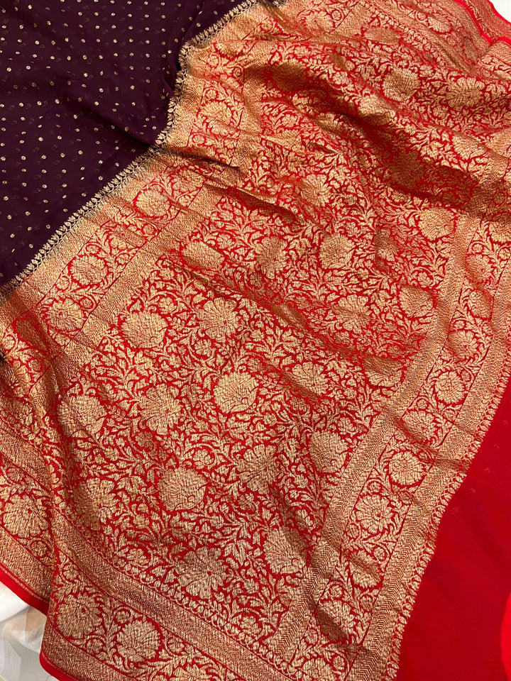 Brown Pure Banarasi Khaddi Georgette Saree - Aura Benaras