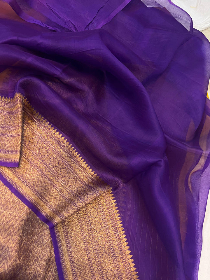 Yellow Banarasi Handloom Kora Silk Saree - Aura Benaras