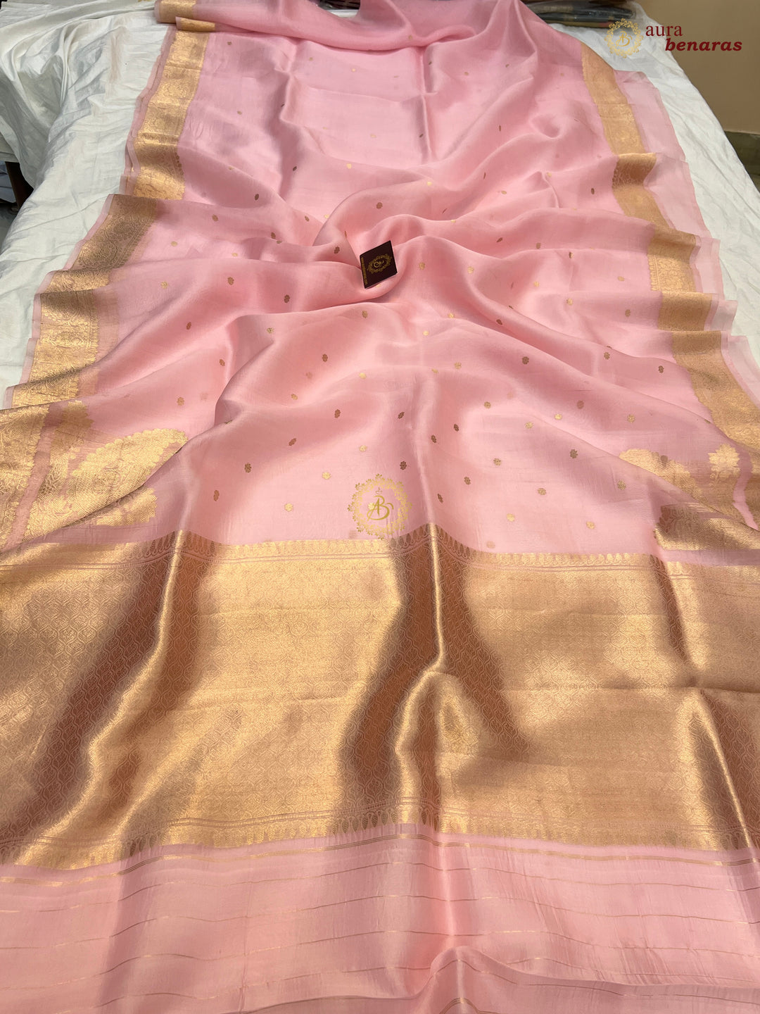 Baby Pink Pure Kora Silk Banarasi Saree with Konia