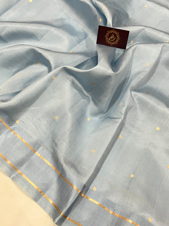 Pale Blue Pure Banarasi Handloom Silk Saree - Aura Benaras