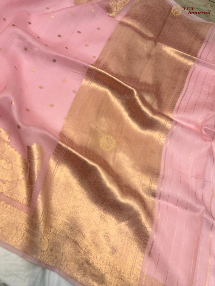 Baby Pink Pure Kora Silk Banarasi Saree with Konia