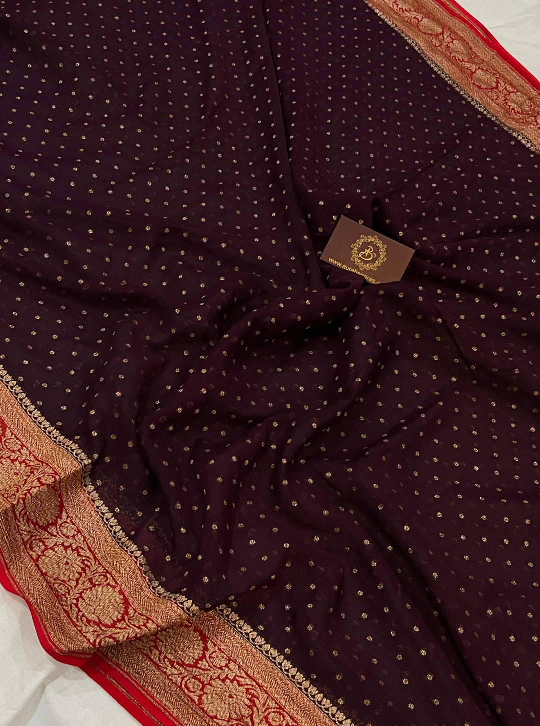 Brown Pure Banarasi Khaddi Georgette Saree - Aura Benaras