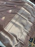 Taupe color Banarasi Handloom Katan Silk Saree - Aura Benaras