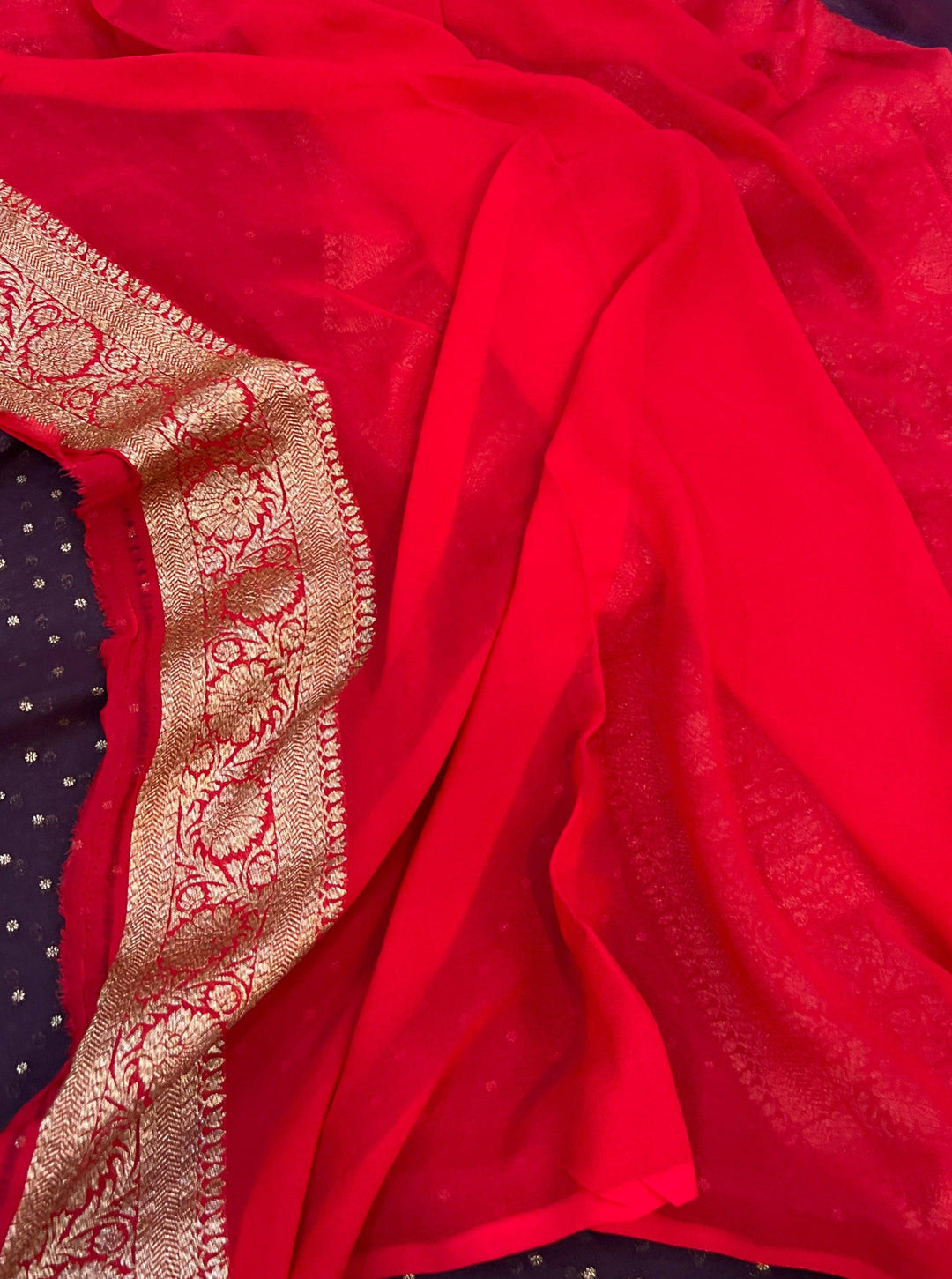 Brown Pure Banarasi Khaddi Georgette Saree - Aura Benaras