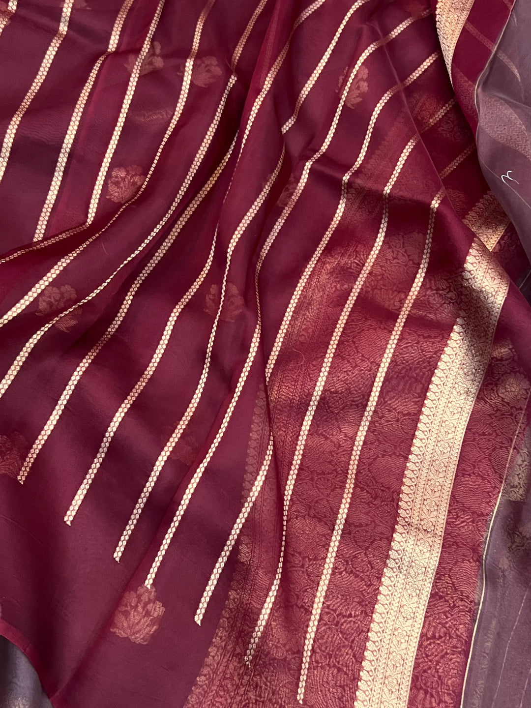 Brown Banarasi Handloom Kora Silk Saree
