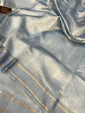 Pale Blue Pure Banarasi Handloom Silk Saree - Aura Benaras
