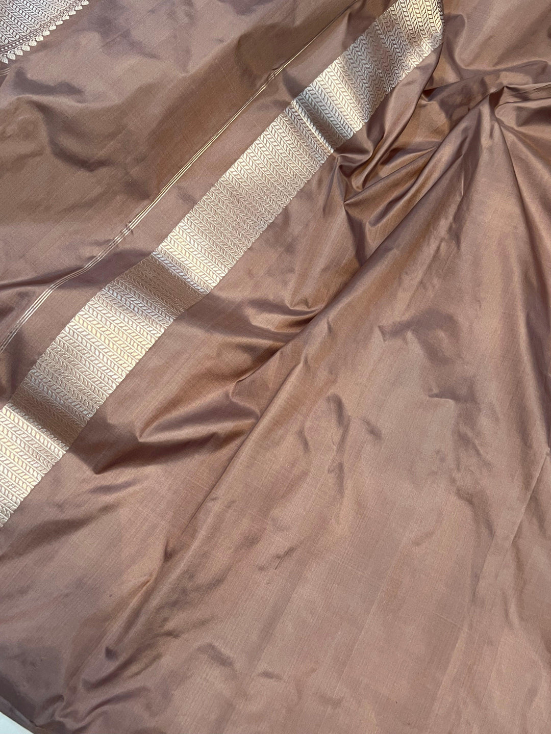 Taupe color Banarasi Handloom Katan Silk Saree - Aura Benaras