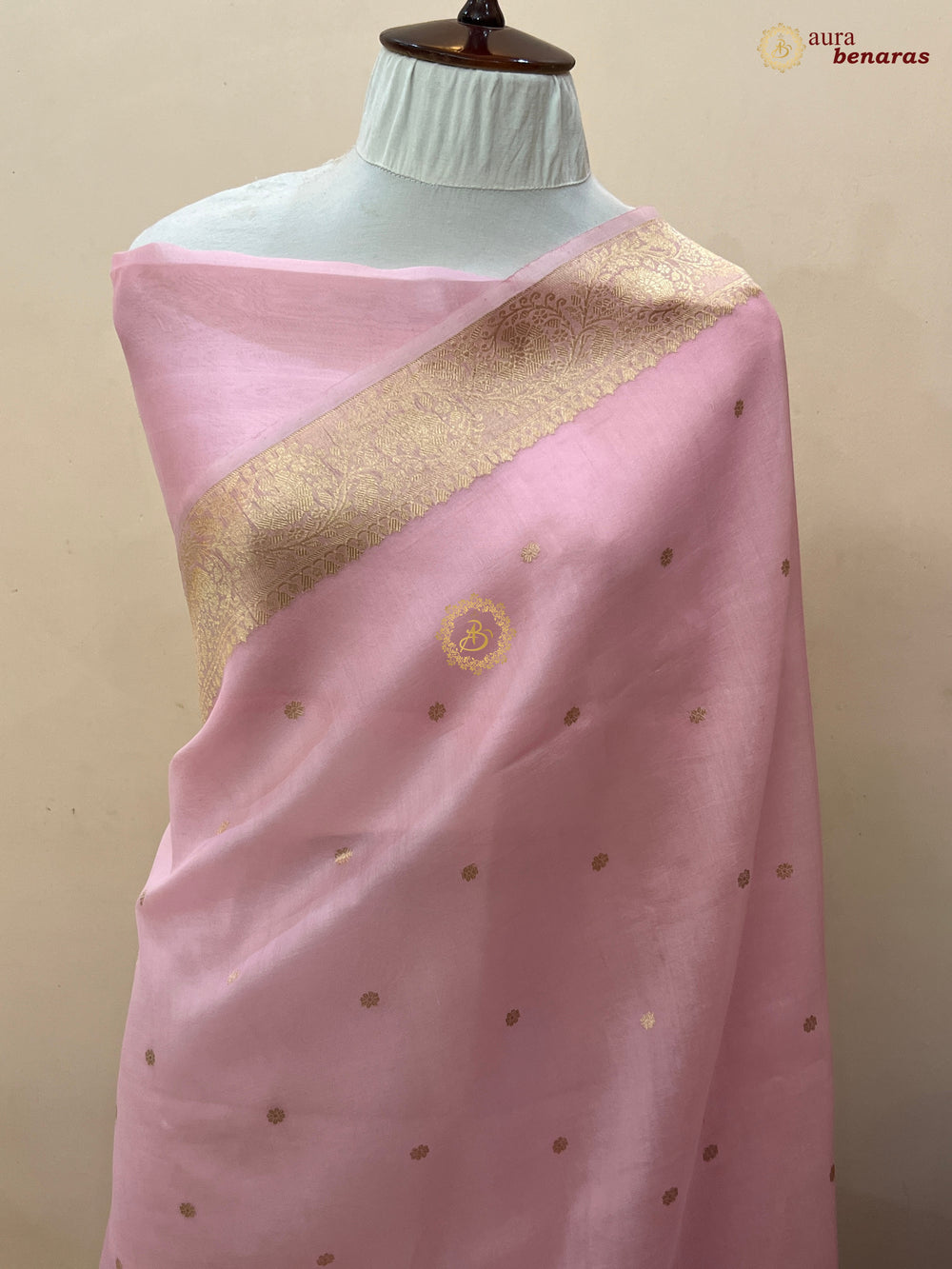 Baby Pink Pure Kora Silk Banarasi Saree with Konia