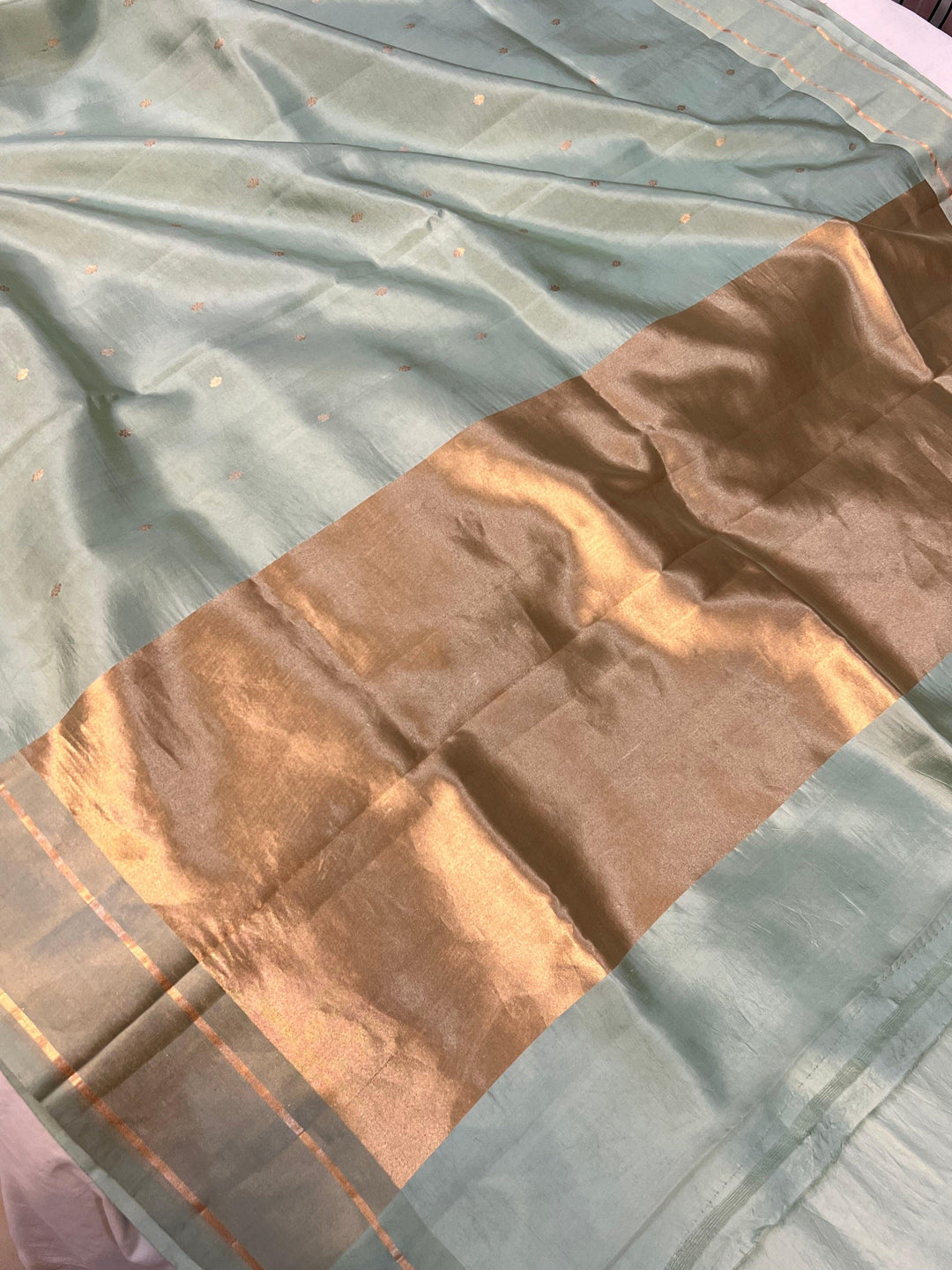Pale Sea Green Pure Banarasi Handloom Silk Saree - Aura Benaras
