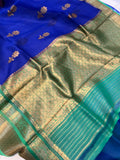Royal Blue Banarasi Handloom Kora Silk Saree - Aura Benaras