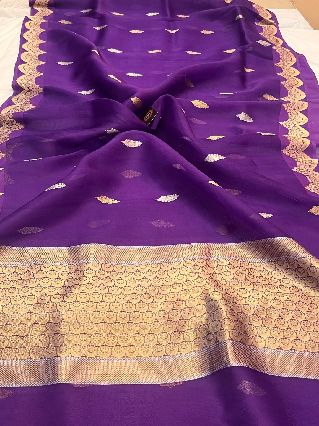 Purple Pure Kora Silk Handloom Banarasi Saree