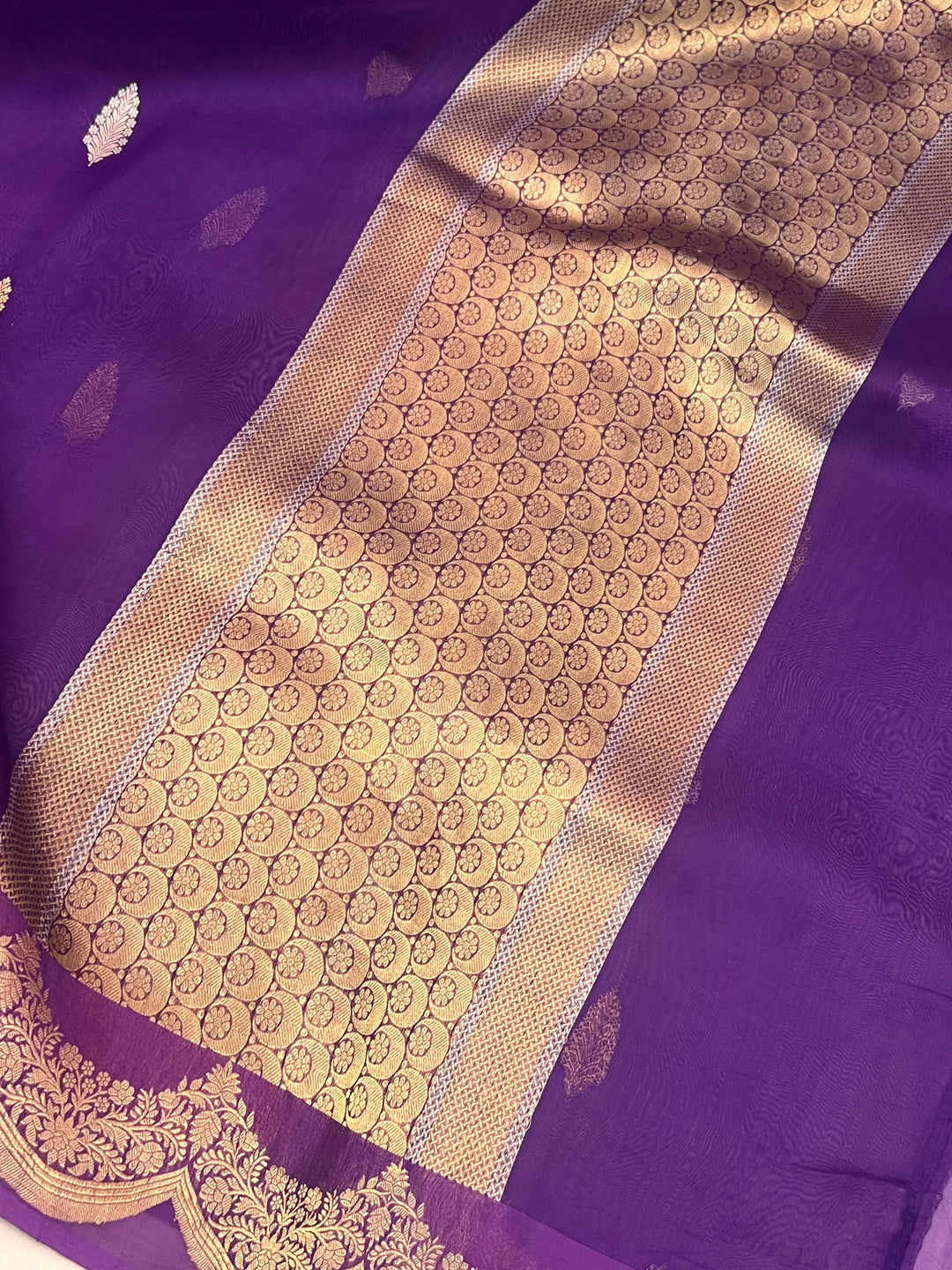 Purple Pure Kora Silk Handloom Banarasi Saree