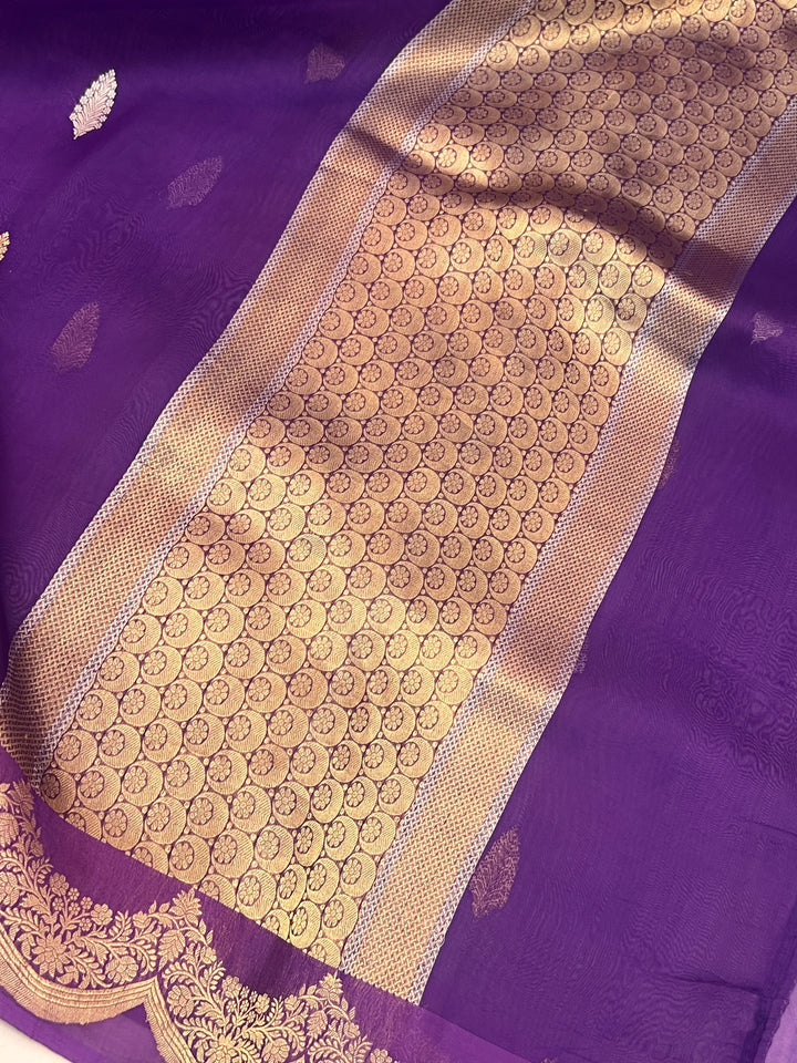 Purple Pure Kora Silk Handloom Banarasi Saree