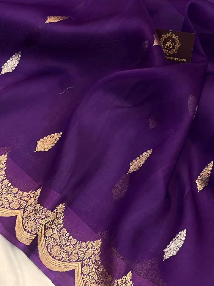 Purple Pure Kora Silk Handloom Banarasi Saree