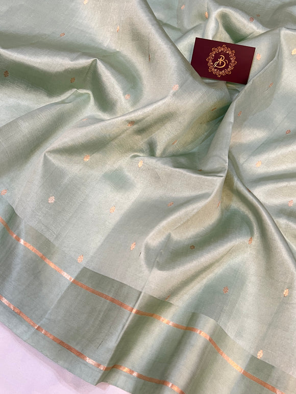 Pale Sea Green Pure Banarasi Handloom Silk Saree - Aura Benaras