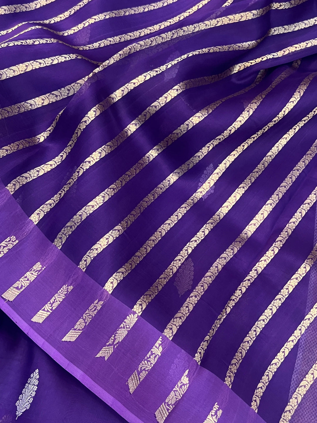 Purple Pure Kora Silk Handloom Banarasi Saree