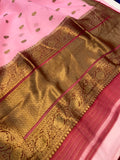 Baby Pink Banarasi Handloom Kora Silk Saree - Aura Benaras