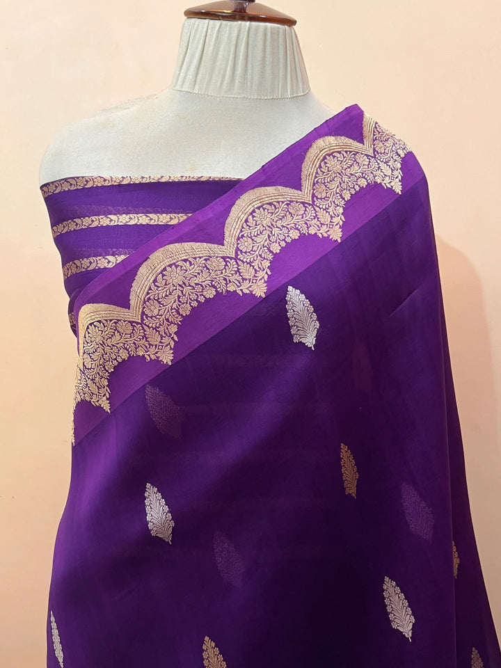 Purple Pure Kora Silk Handloom Banarasi Saree