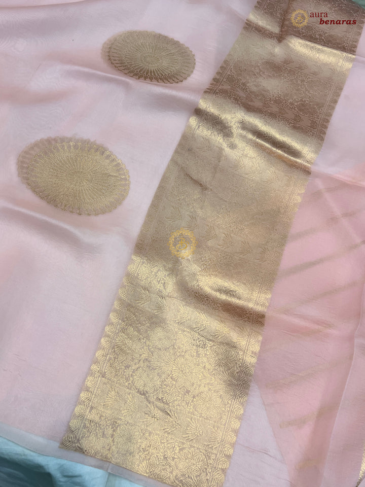  Pure Peaches Pink Banarasi Handloom Silk Saree - AuraBenaras